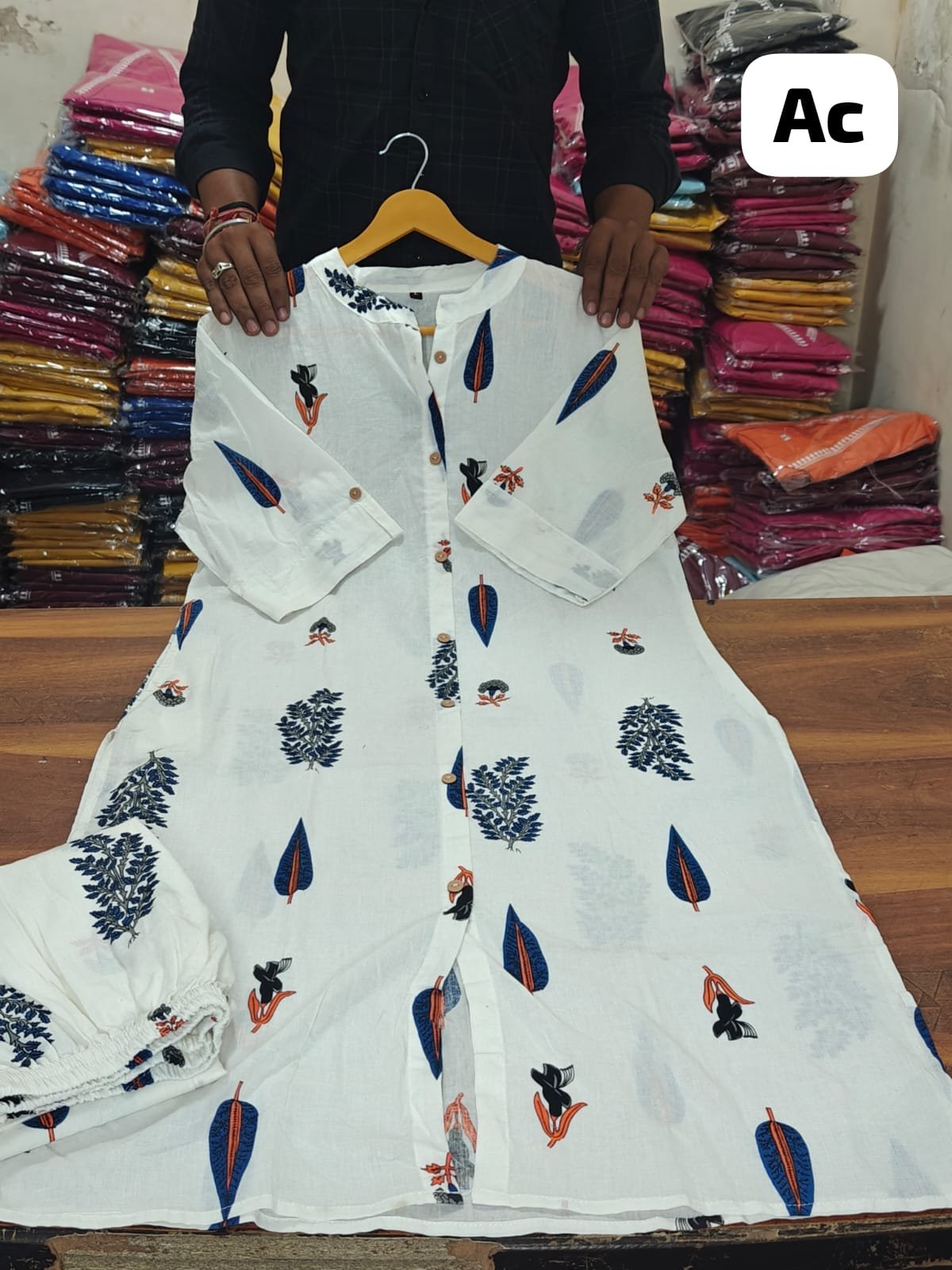 White Floral Cotton Kurti Palazzo Co-Ord Set